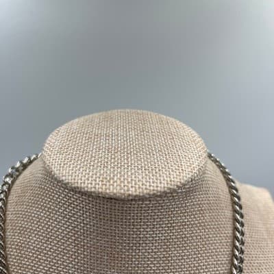 Vintage Silver Tone Cuban Link Chain Necklace Adjustable Lobster Clasp 16-18" - Thumbnail 2