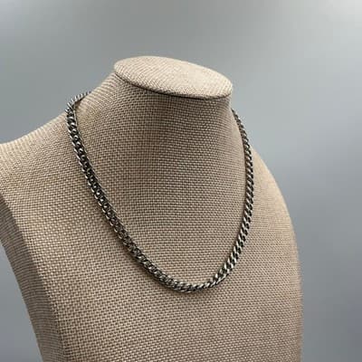 Vintage Silver Tone Cuban Link Chain Necklace Adjustable Lobster Clasp 16-18" - Thumbnail 4