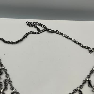 ZARA Statement Body Chain Necklace Black Tone Rhinestone Floral Mesh Overlay - Thumbnail 4