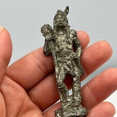Vintage Hammered Metal Figural Statue Native Warrior Sculpture Small Figurine - Thumbnail 6