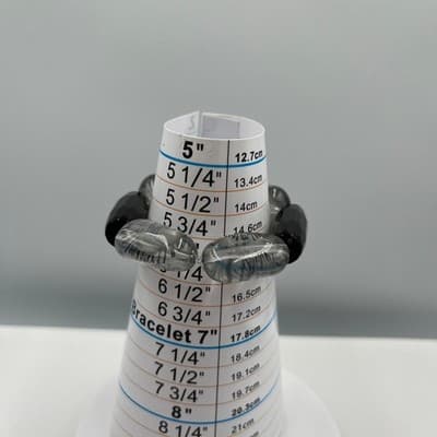 Vintage Chunky Stretch Bracelet Glass Beads Black Faceted & Silver Swirl Accent - Thumbnail 8