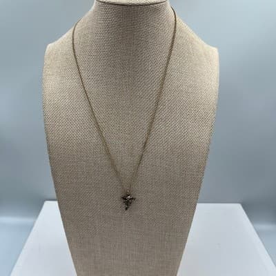 Vintage Gold Tone Metal Chain Cherub Angel Pendant Necklace Dainty Figural 20" - Thumbnail 2