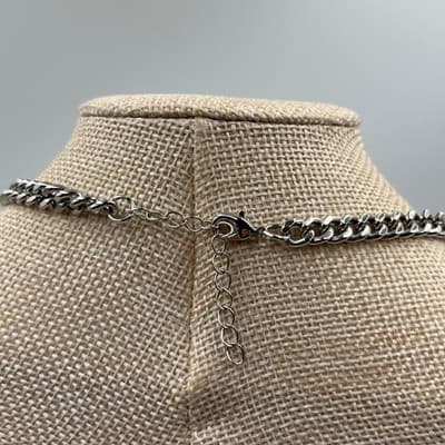 Vintage Silver Tone Cuban Link Chain Necklace Adjustable Lobster Clasp 16-18" - Thumbnail 6