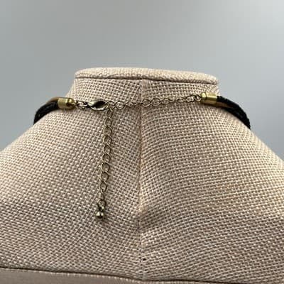 Vintage Multi Strand Cord & Bead Necklace Heart Pendant Black Brown Gold Tone - Thumbnail 6