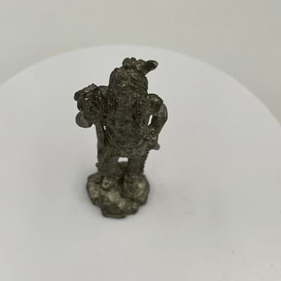 Vintage Hammered Metal Figural Statue Native Warrior Sculpture Small Figurine - Thumbnail 3