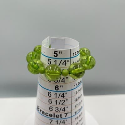 Vintage Y2K Green Chunky Beaded Stretch Bracelet Translucent Round Statement - Thumbnail 5