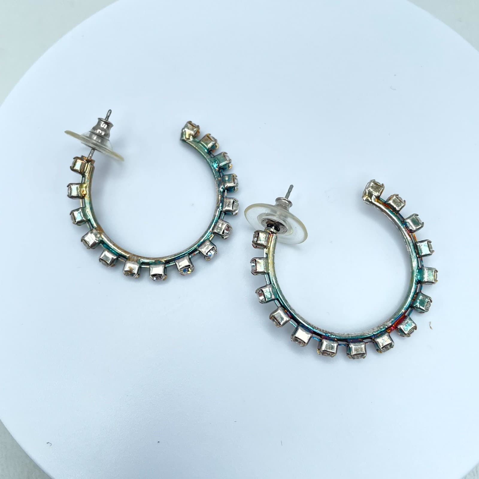 Vintage Multicolor Pronge Faceted Rhinestone-Embellished Beads C-Hoop Earrings - Image 1