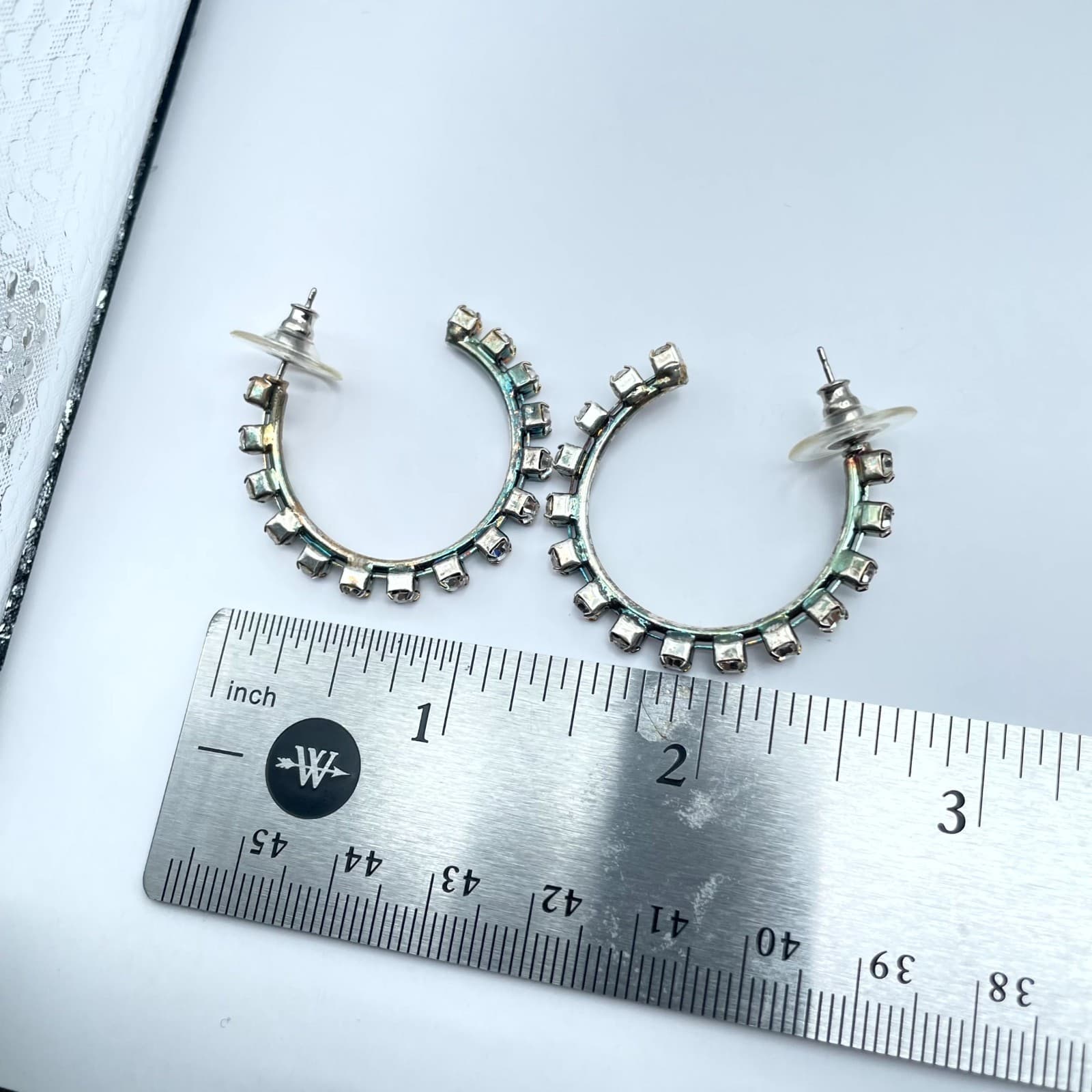 Vintage Multicolor Pronge Faceted Rhinestone-Embellished Beads C-Hoop Earrings - Thumbnail 2