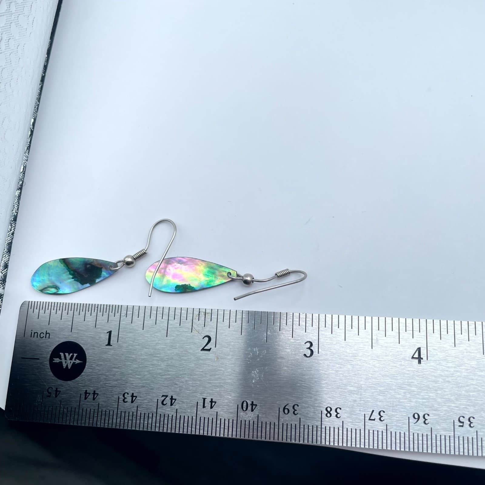 Vintage Silver-Tone Iridescent Paua Abalone Shell Teardrop Drop Hook Earrings - Thumbnail 8