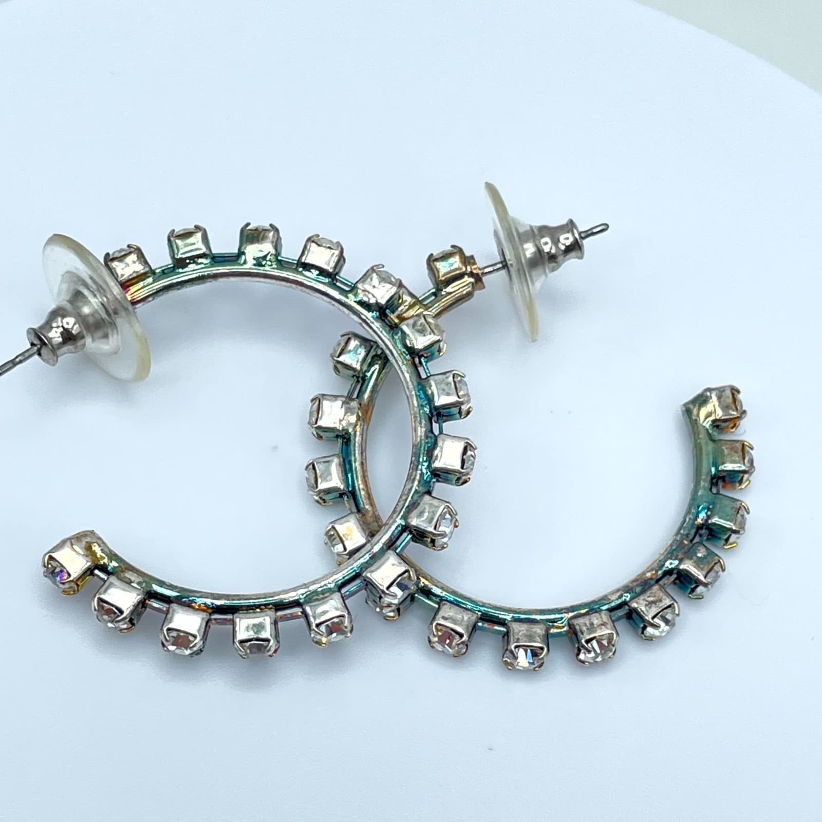 Vintage Multicolor Pronge Faceted Rhinestone-Embellished Beads C-Hoop Earrings - Thumbnail 10