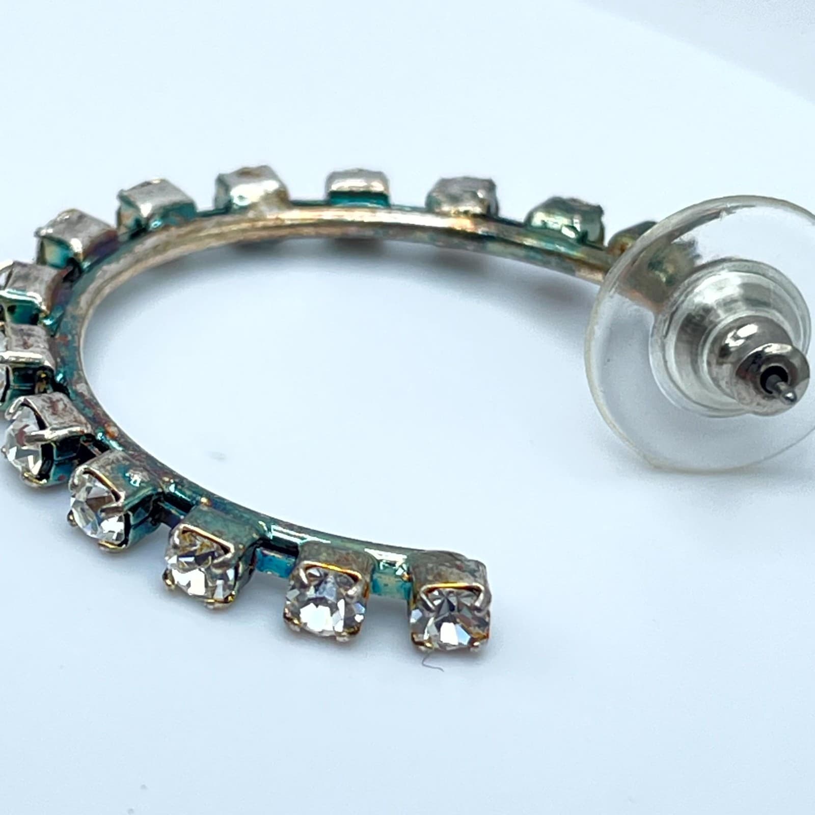 Vintage Multicolor Pronge Faceted Rhinestone-Embellished Beads C-Hoop Earrings - Thumbnail 7