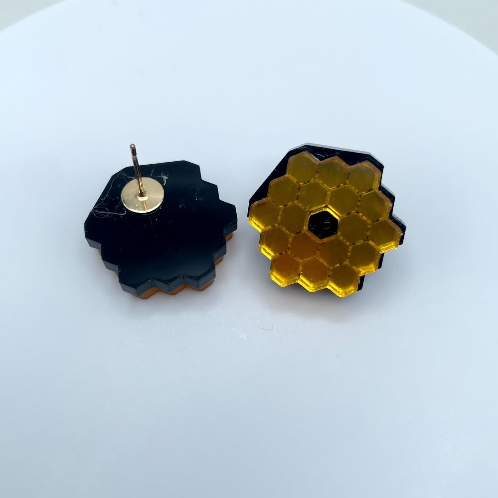 Contemporary Gold-Tone James Webb Space Telescope (JWST) Mirror Stud Earrings - Thumbnail 3