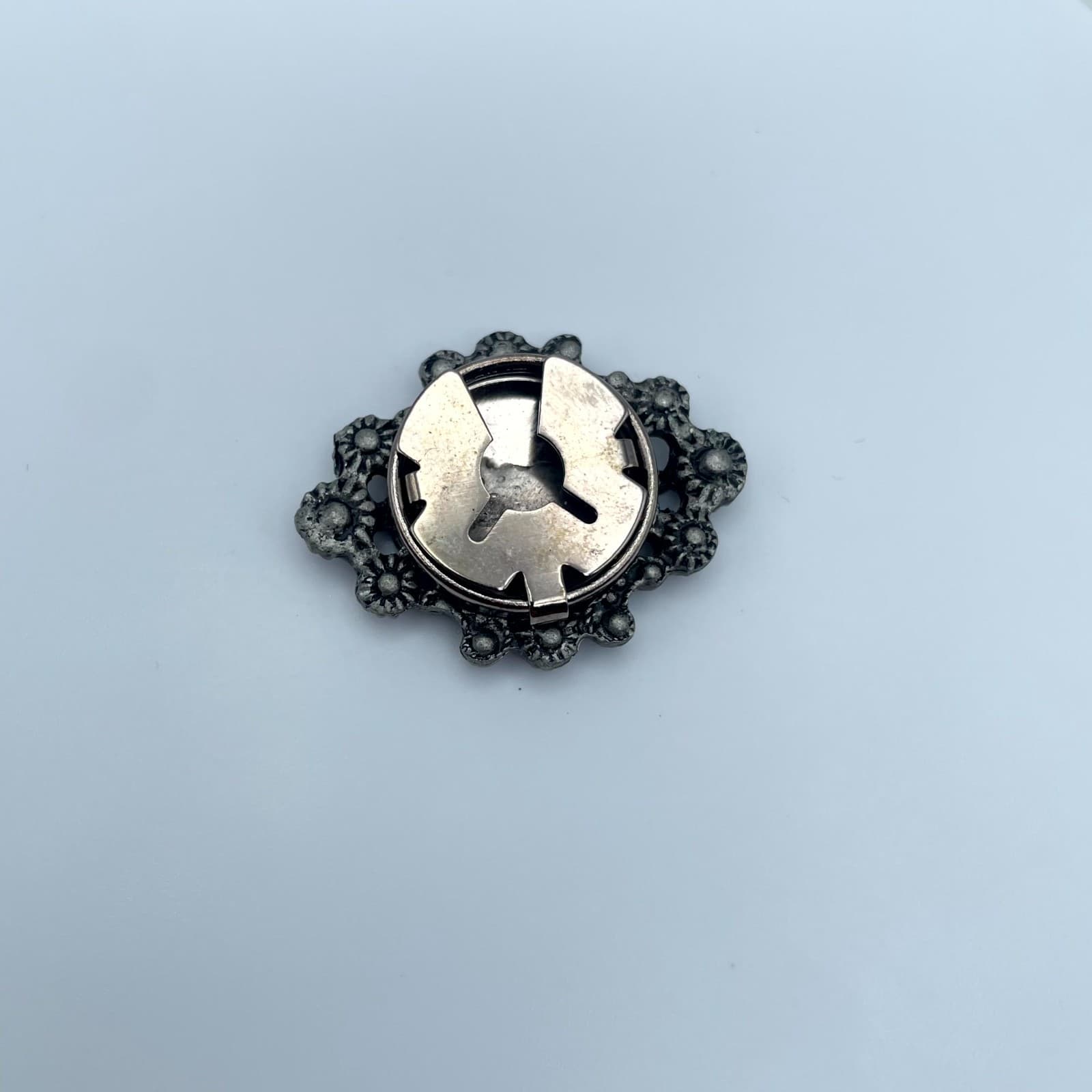 Vintage Ornate Silver-Tone Inlay Enamel Aqua Rhinestone Embellished Button Cover - Thumbnail 3