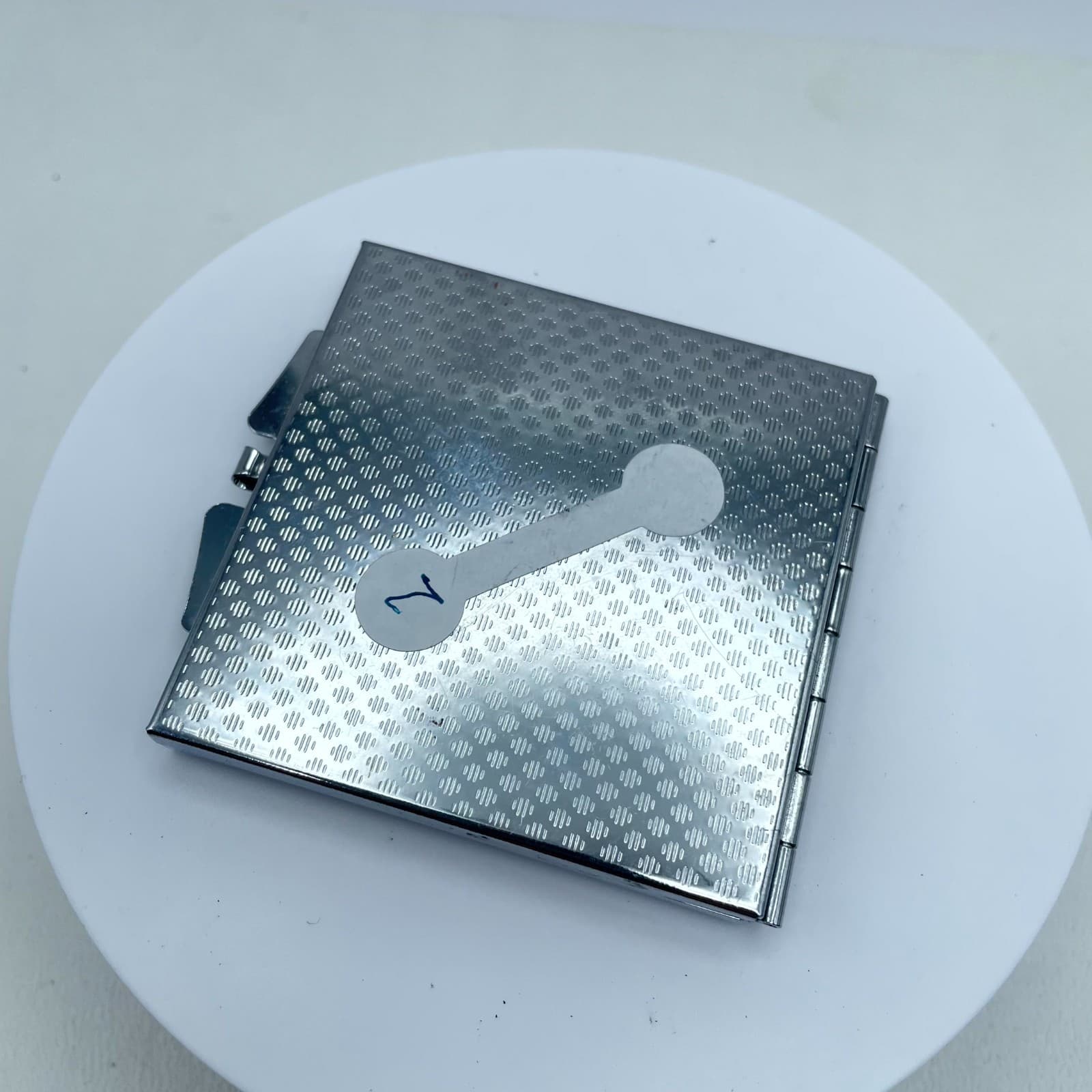 Classic Silver-Tone Rhinestones Embellished Square Compact Pocket Makeup Mirror - Thumbnail 3