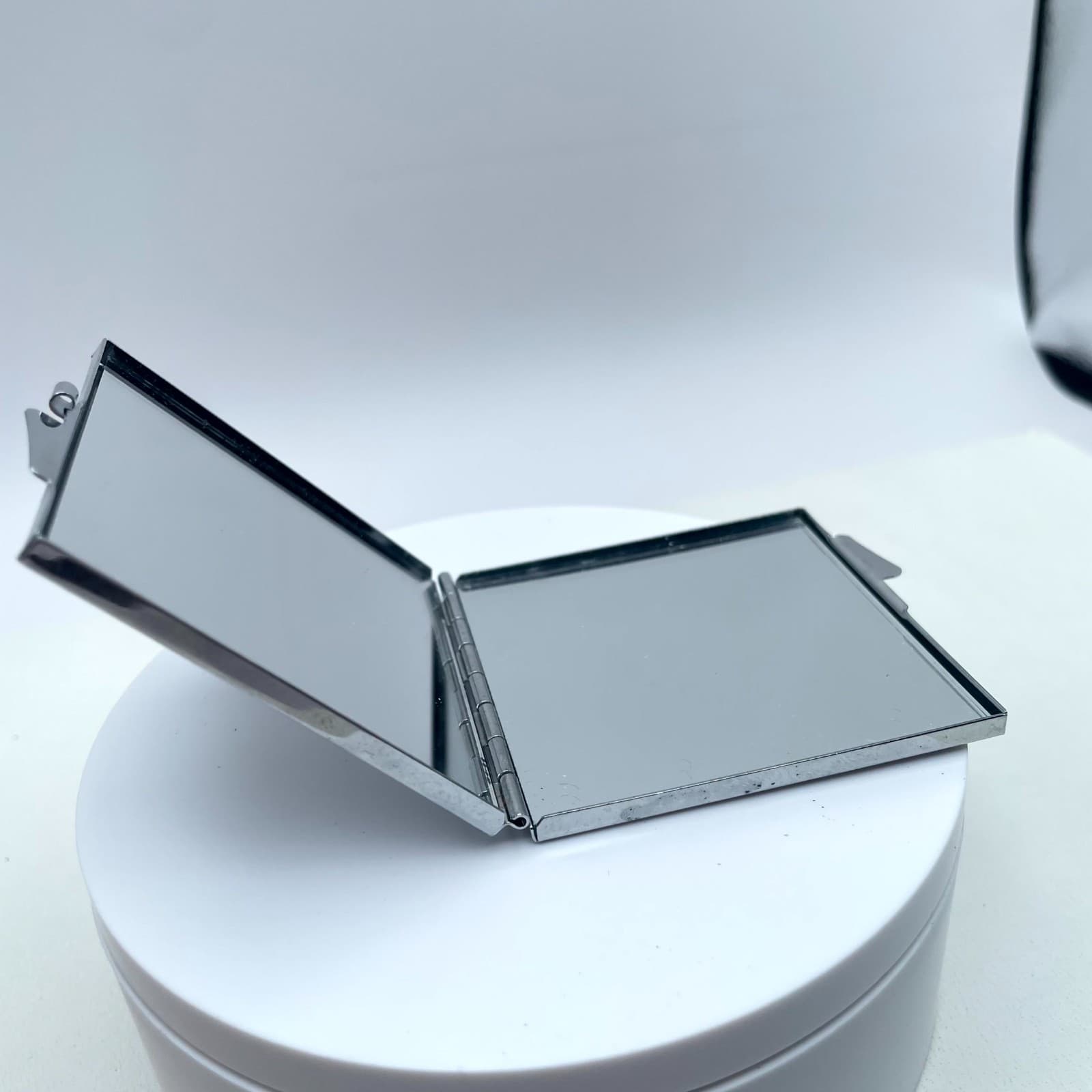 Classic Silver-Tone Rhinestones Embellished Square Compact Pocket Makeup Mirror - Thumbnail 5