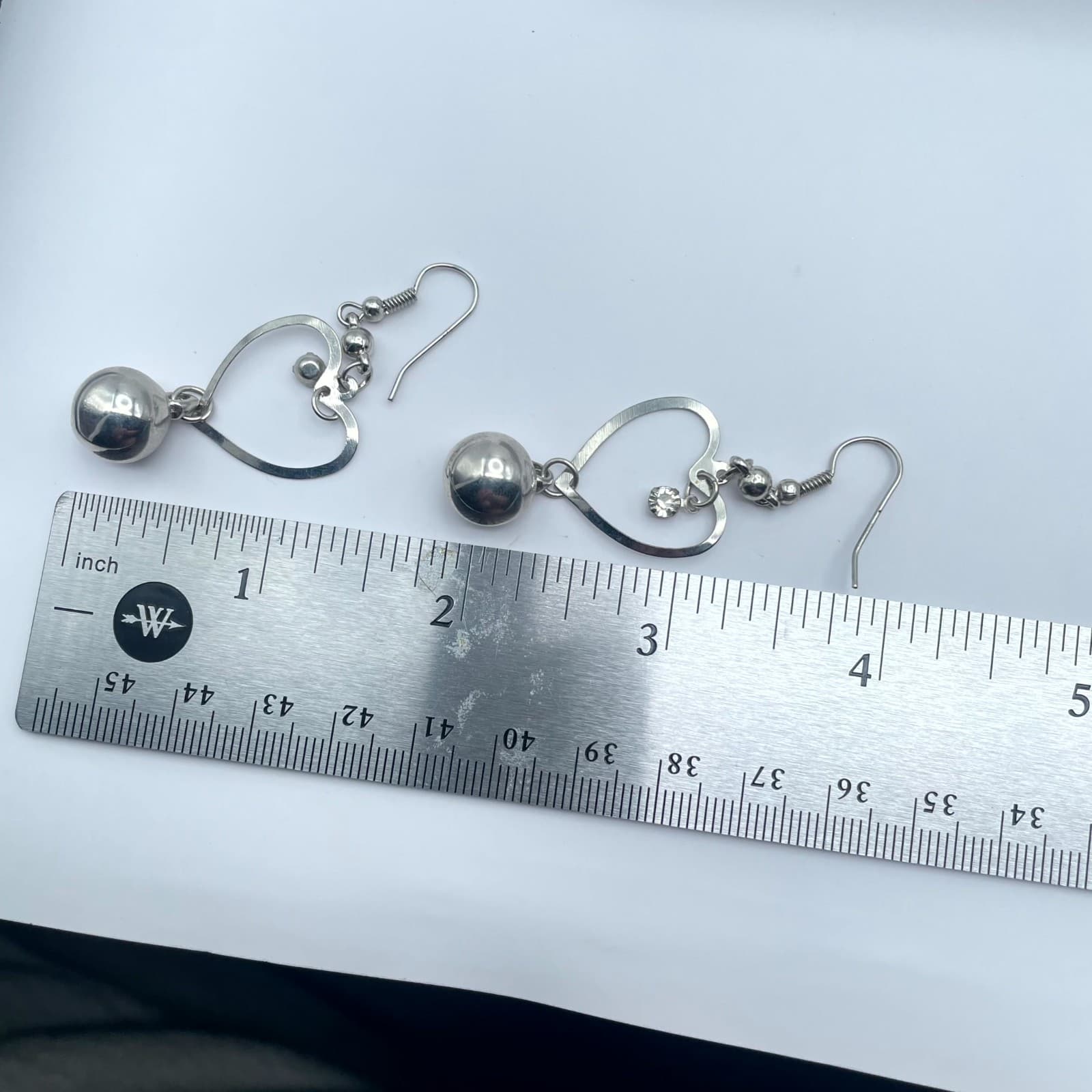 Silver-Tone Faceted Glass Bead Metal Heart-Shaped Dangle Ball Drops Hook Earring - Thumbnail 2