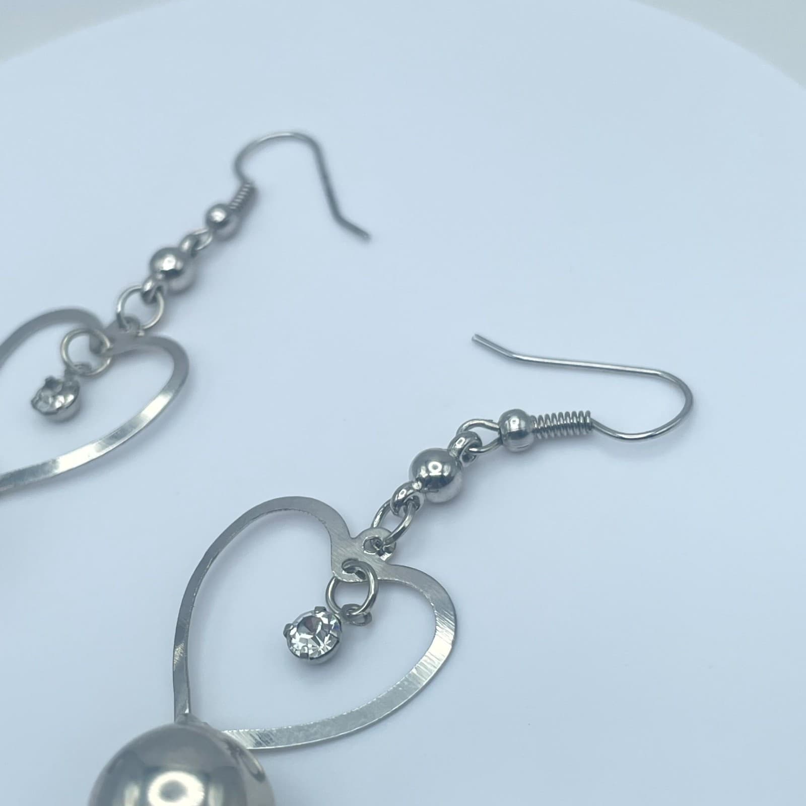 Silver-Tone Faceted Glass Bead Metal Heart-Shaped Dangle Ball Drops Hook Earring - Thumbnail 9