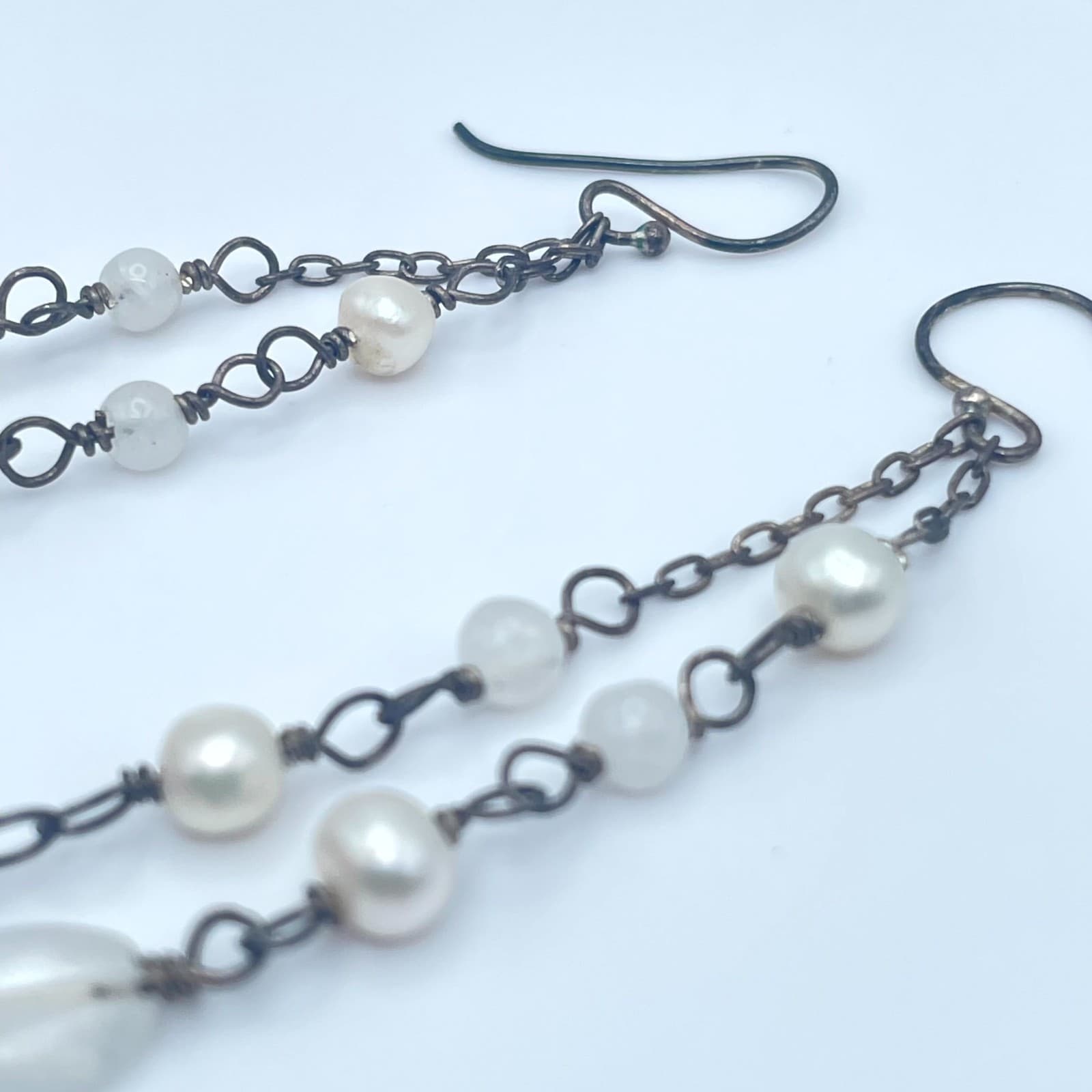 Bronze-Tone Handmade Faceted Glass Beads Mother Of Pearl Linear Dangle Earrings - Thumbnail 6