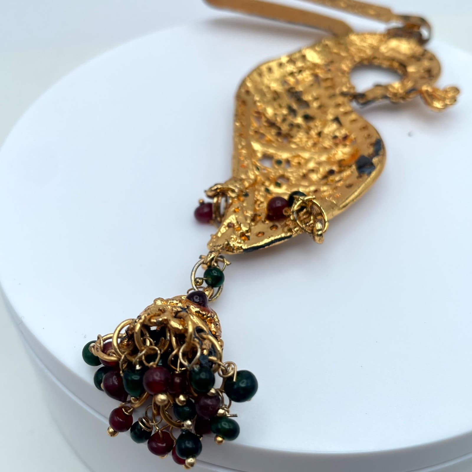 Gold-Tone Classic Fashion Rhinestone Embellished Peacock Saree Tassel Brooch Pin - Thumbnail 3