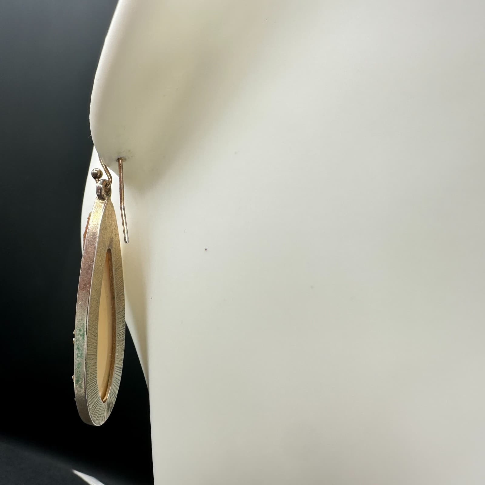 VTG Teardrop Dangle Earrings Rose Gold Drusy Silver Tone Metal Hook Drop Fashion - Thumbnail 7