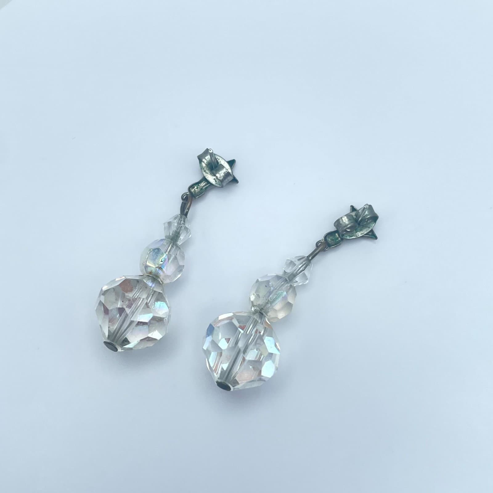 VTG Silver-Tone Oxidize Metal Butterfly Back Faceted Glass Beads Dangle Earrings - Thumbnail 5