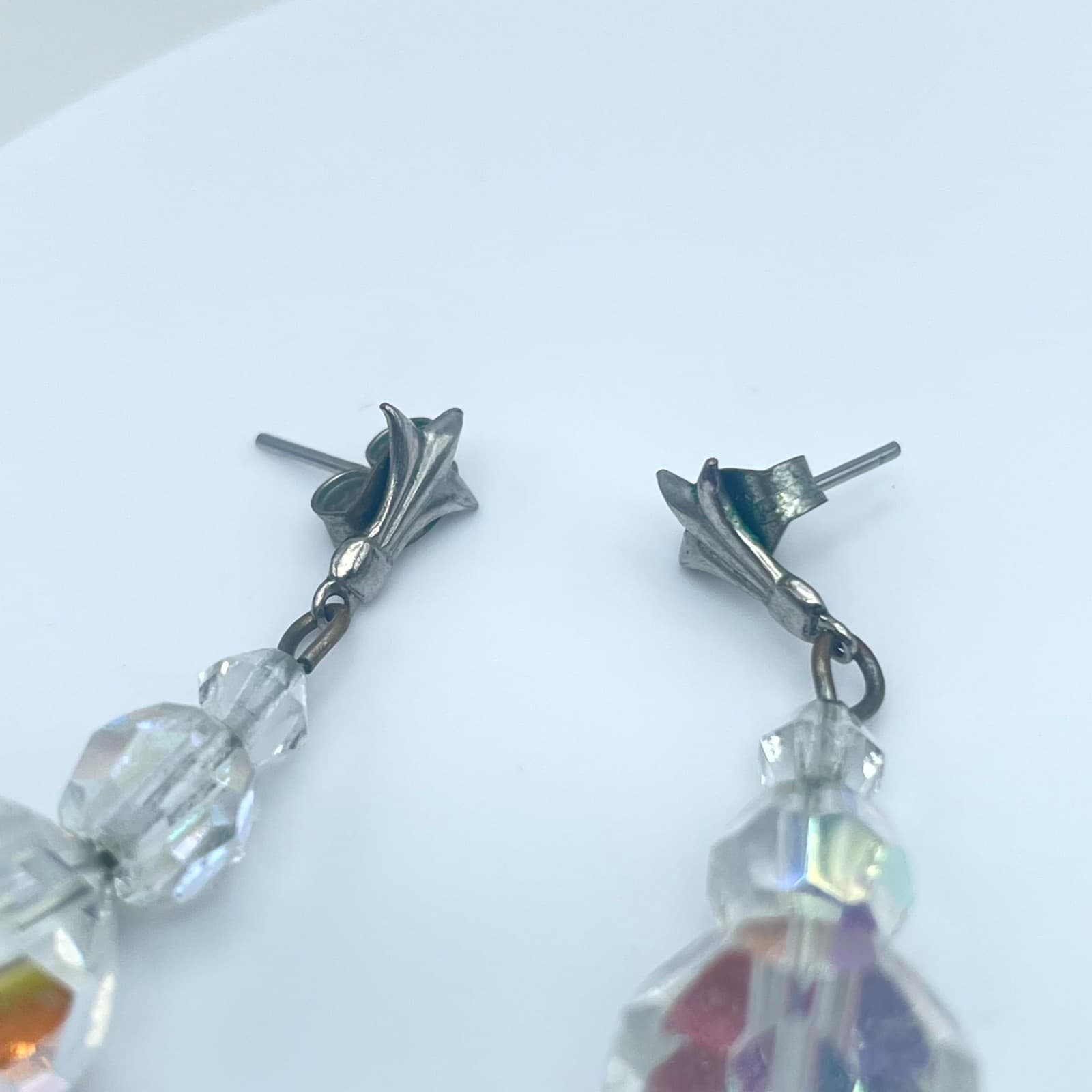 VTG Silver-Tone Oxidize Metal Butterfly Back Faceted Glass Beads Dangle Earrings - Thumbnail 7