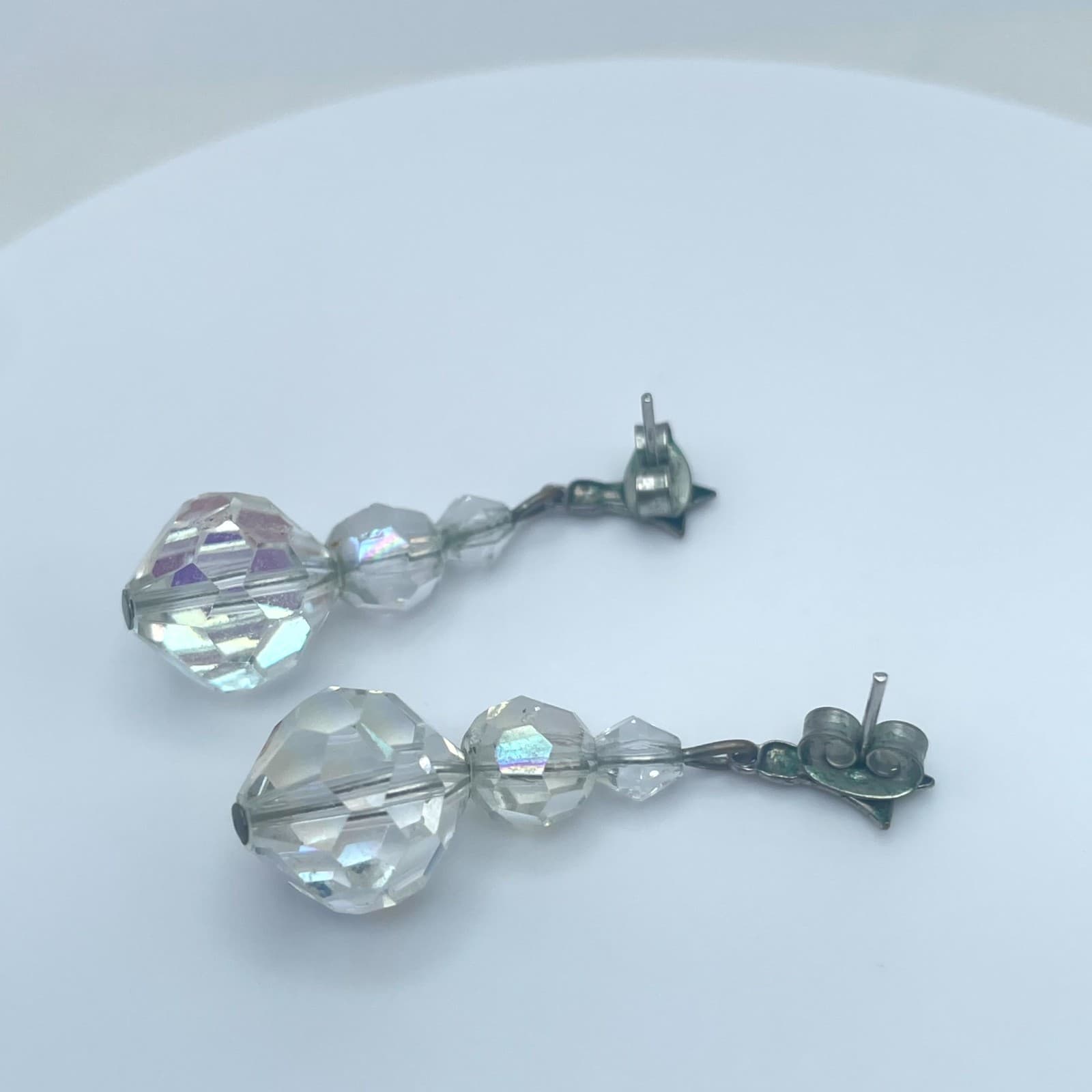 VTG Silver-Tone Oxidize Metal Butterfly Back Faceted Glass Beads Dangle Earrings - Thumbnail 4