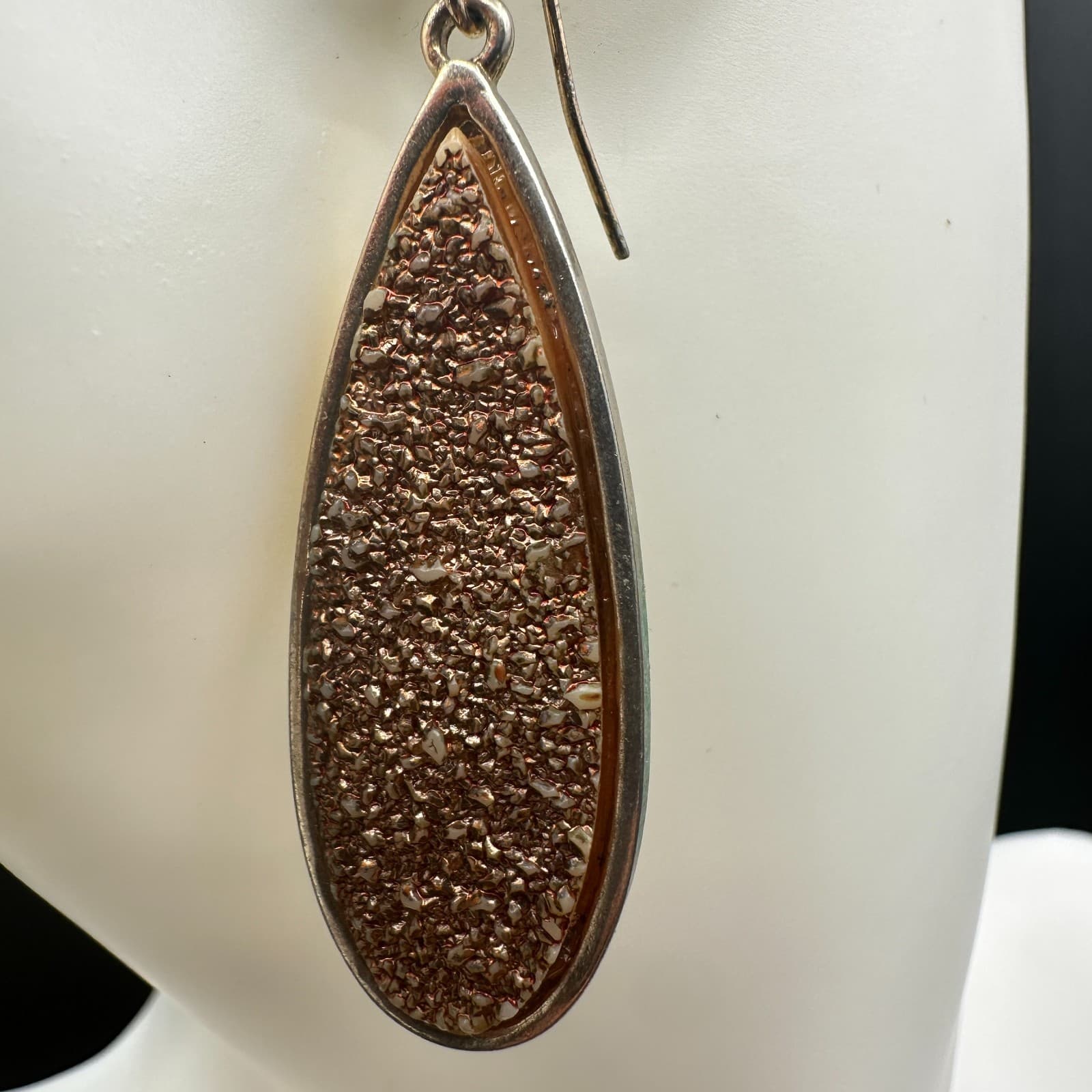 VTG Teardrop Dangle Earrings Rose Gold Drusy Silver Tone Metal Hook Drop Fashion - Thumbnail 8