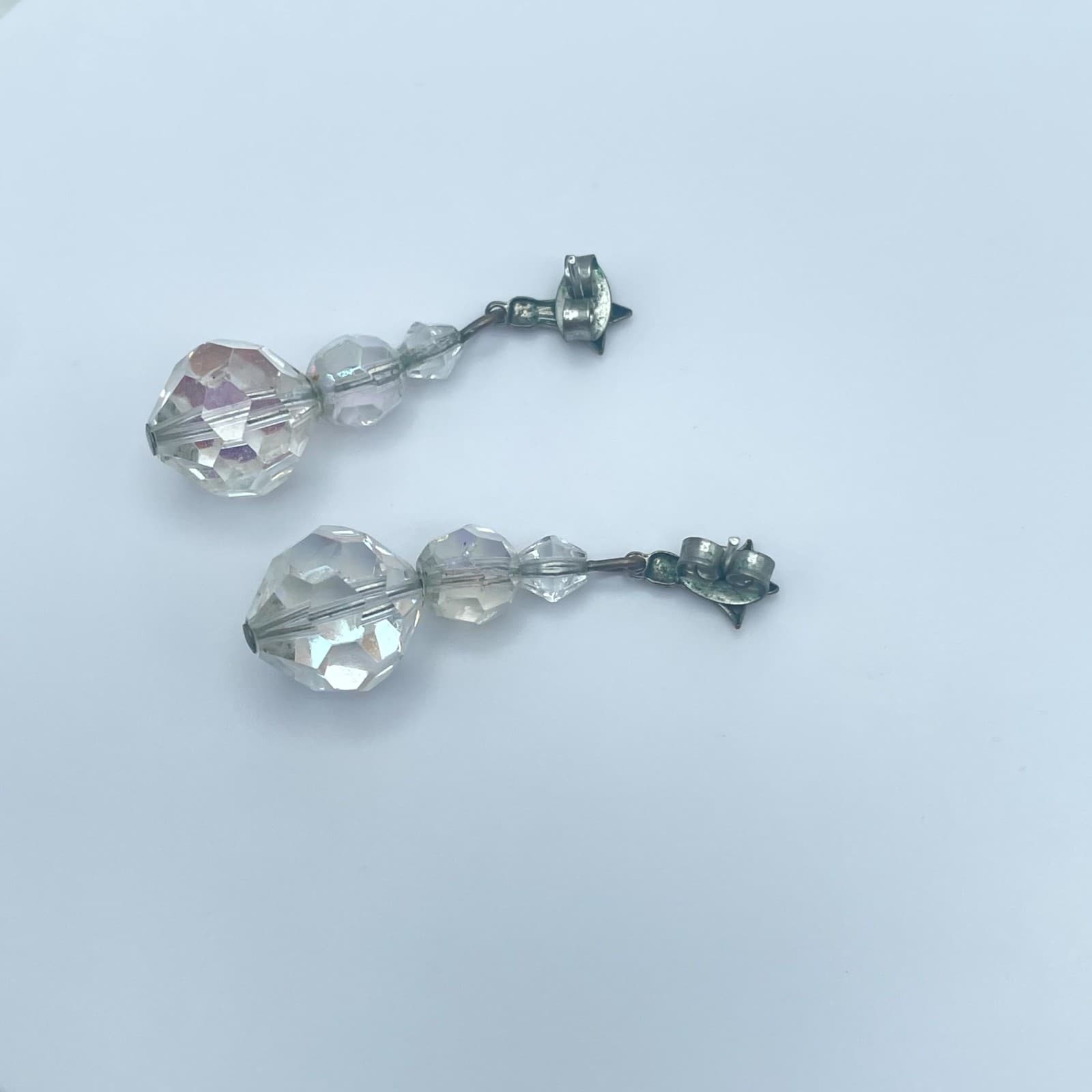 VTG Silver-Tone Oxidize Metal Butterfly Back Faceted Glass Beads Dangle Earrings - Thumbnail 3