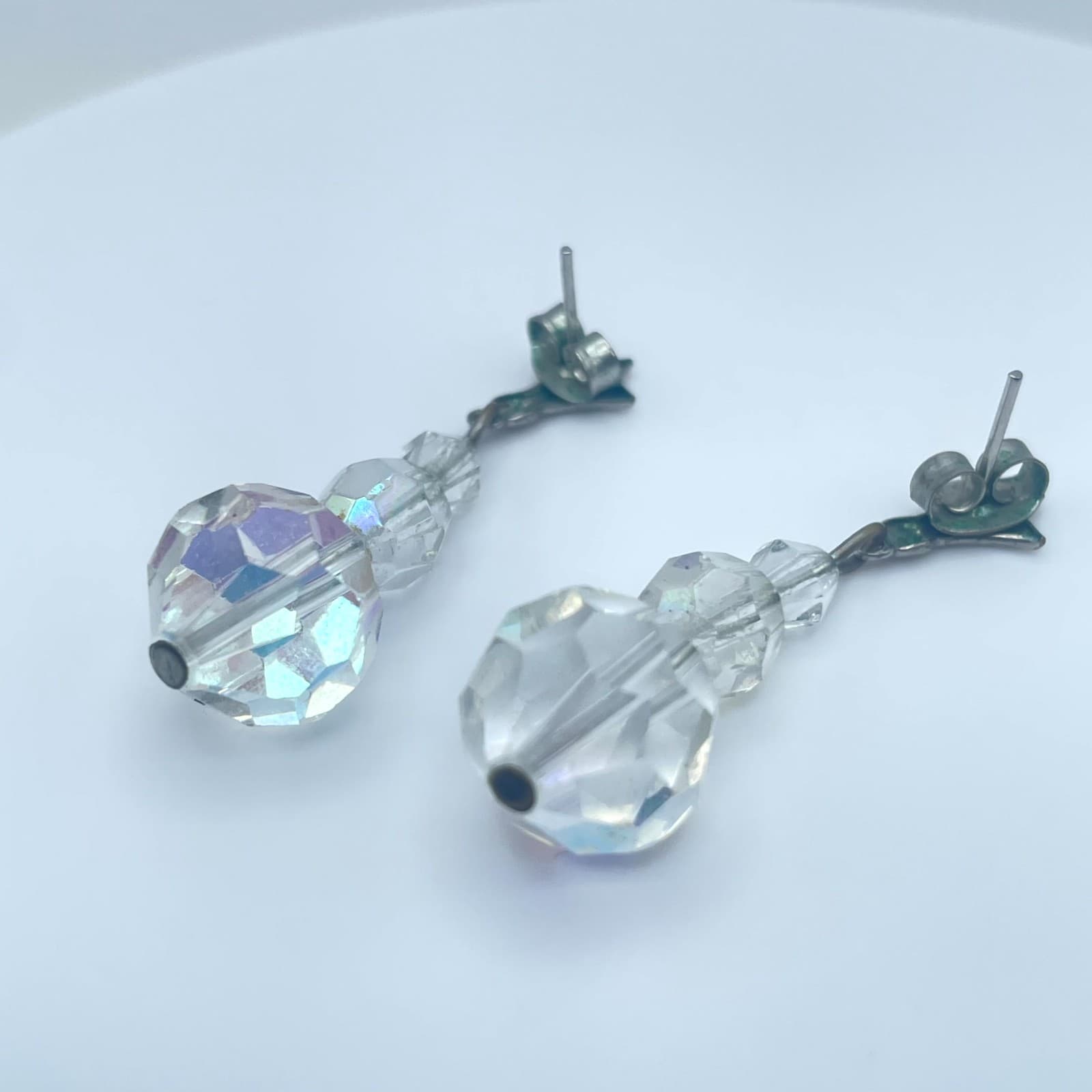 VTG Silver-Tone Oxidize Metal Butterfly Back Faceted Glass Beads Dangle Earrings - Thumbnail 6