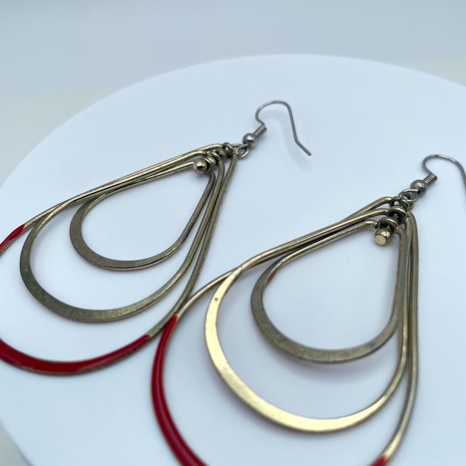 VTG Gold-Tone Classic Bohemian Enamel Coated Metal Dangle French Hook Earrings - Thumbnail 2