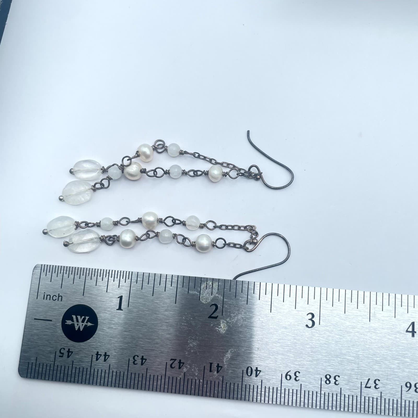 Bronze-Tone Handmade Faceted Glass Beads Mother Of Pearl Linear Dangle Earrings - Thumbnail 2