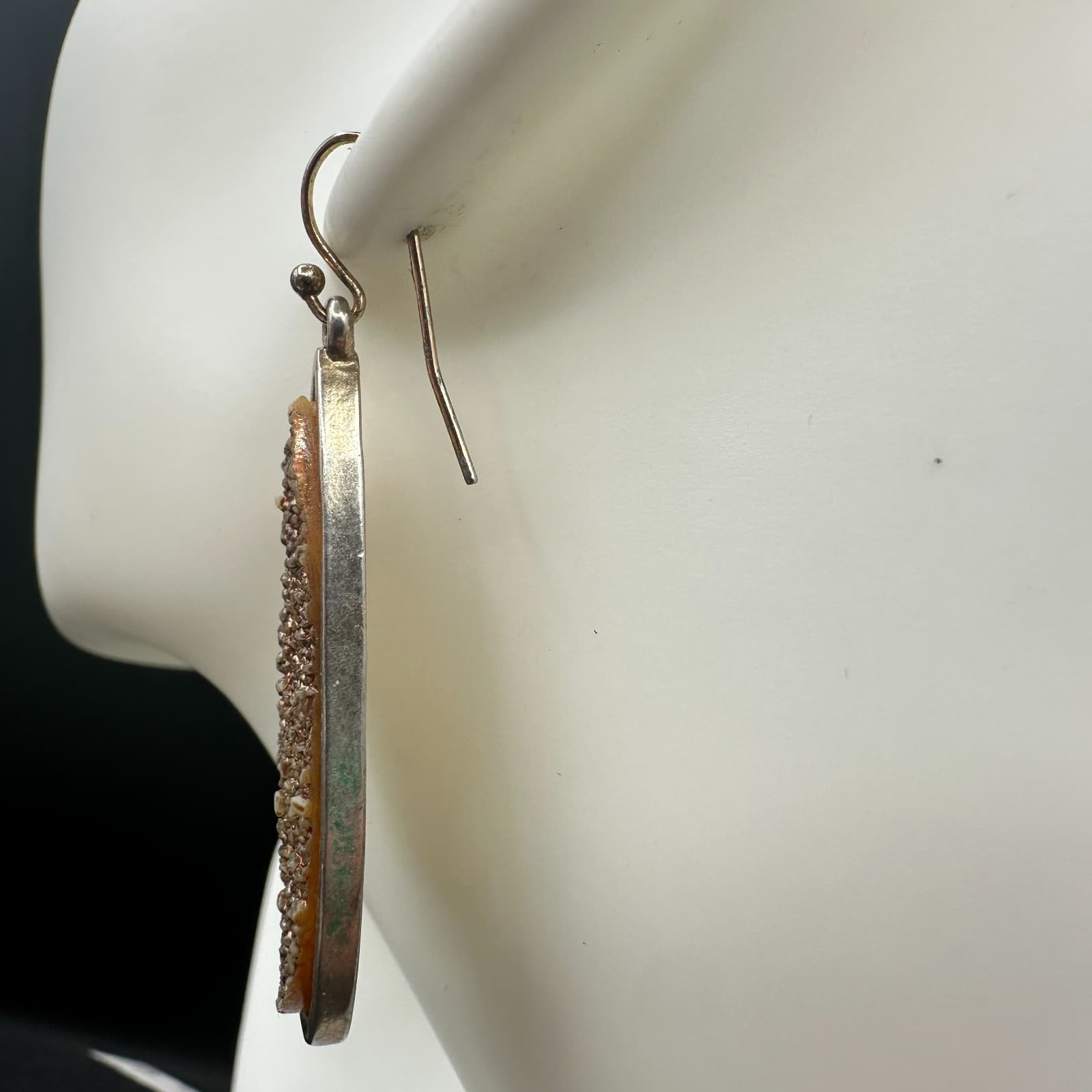 VTG Teardrop Dangle Earrings Rose Gold Drusy Silver Tone Metal Hook Drop Fashion - Thumbnail 6