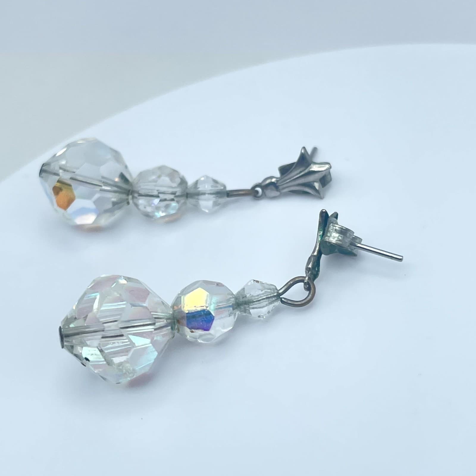 VTG Silver-Tone Oxidize Metal Butterfly Back Faceted Glass Beads Dangle Earrings - Thumbnail 9