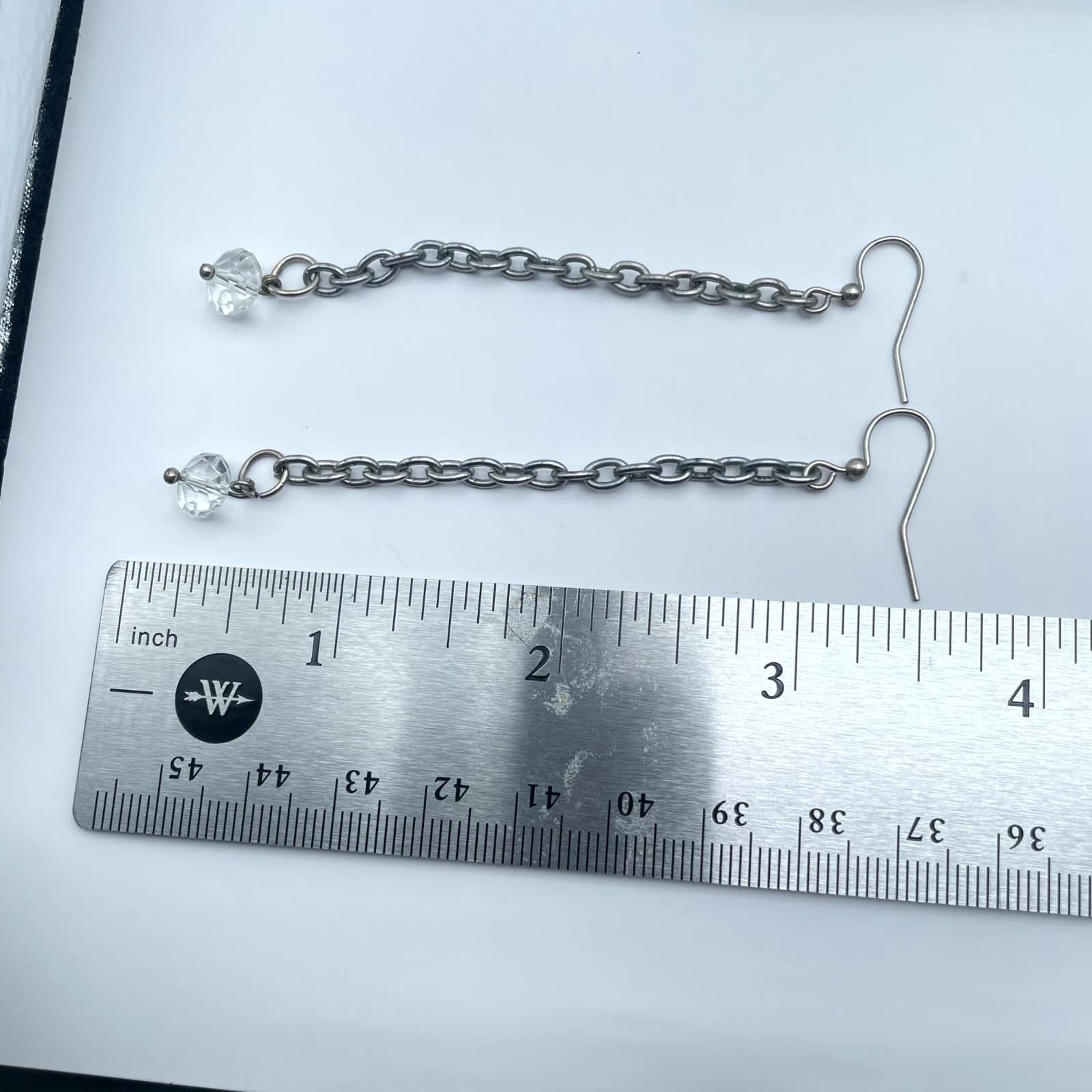 Classic Silver-Tone Oval Chain Faceted Glass Beads Dangle French Hook Earrings - Thumbnail 2