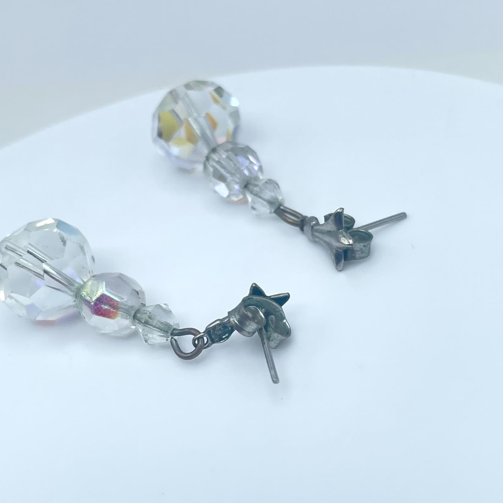 VTG Silver-Tone Oxidize Metal Butterfly Back Faceted Glass Beads Dangle Earrings - Thumbnail 10