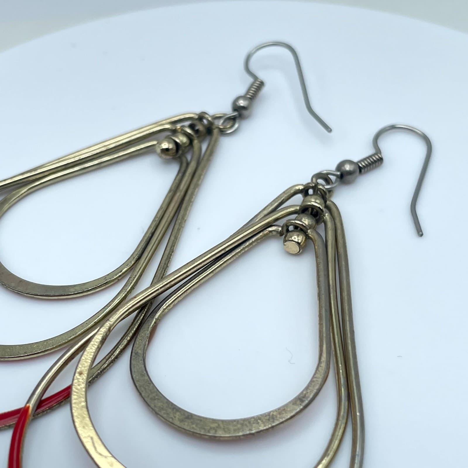 VTG Gold-Tone Classic Bohemian Enamel Coated Metal Dangle French Hook Earrings - Thumbnail 3