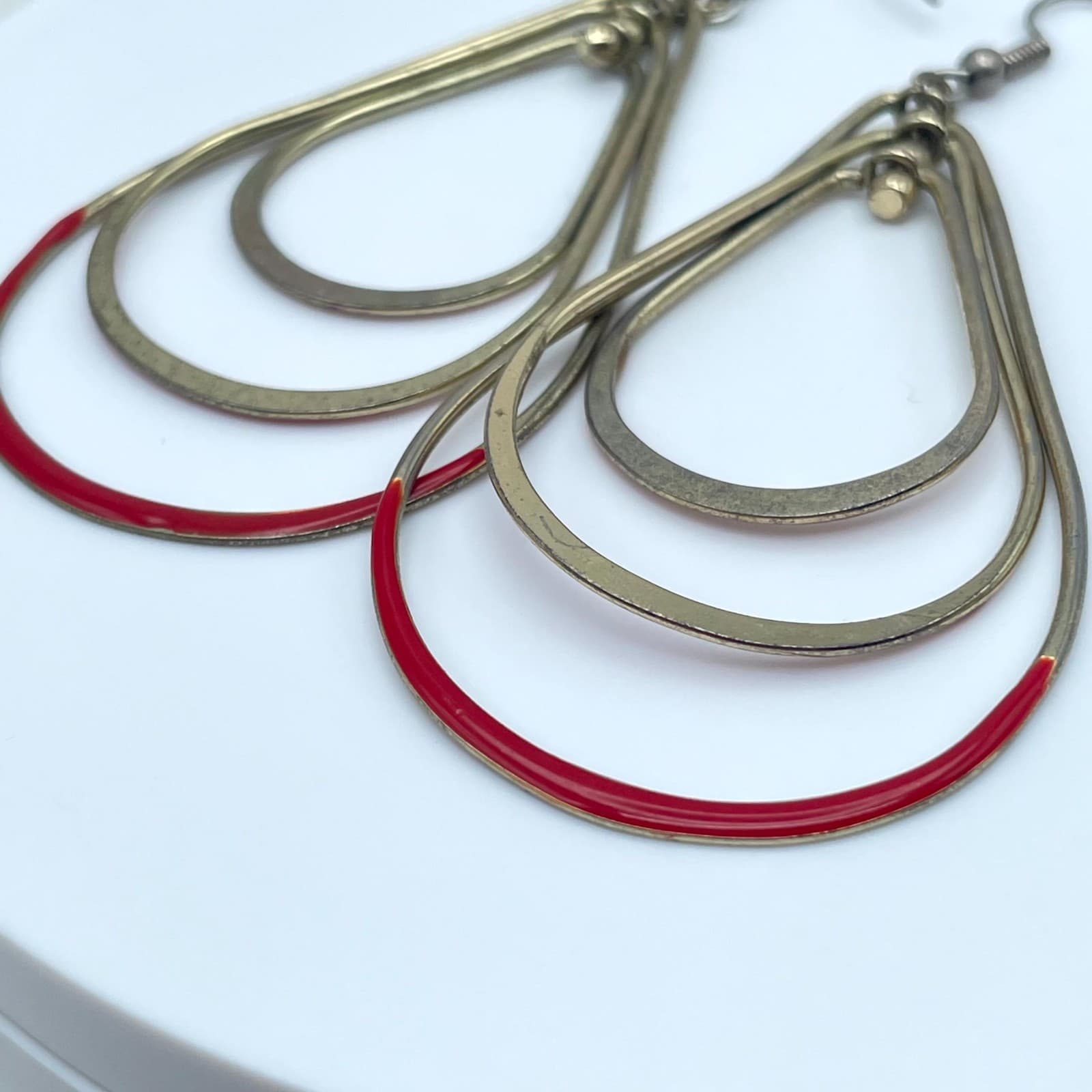 VTG Gold-Tone Classic Bohemian Enamel Coated Metal Dangle French Hook Earrings - Thumbnail 4