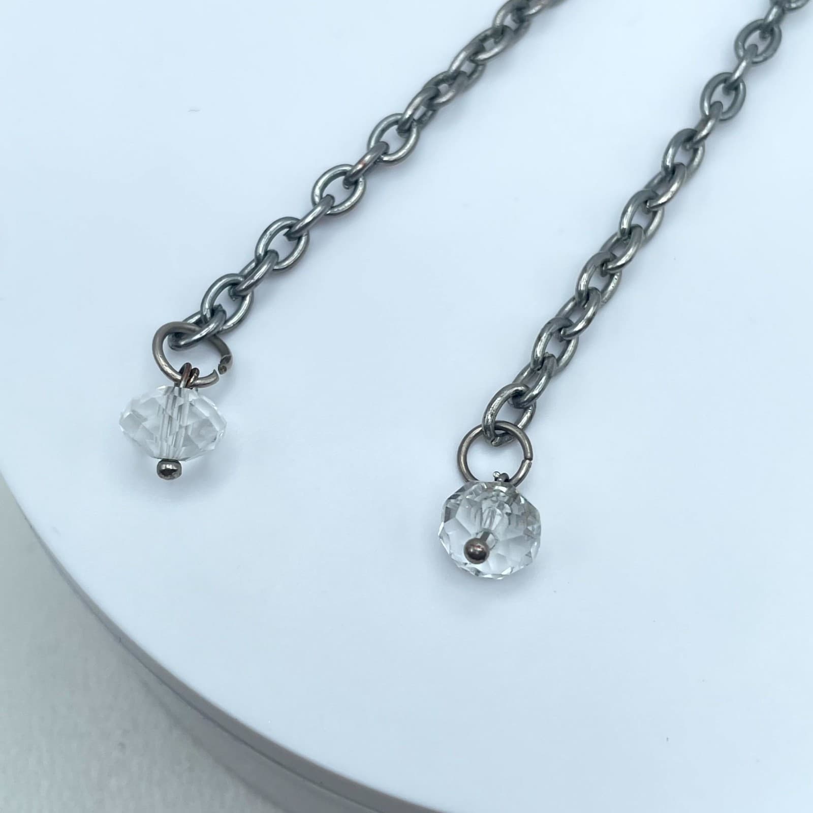 Classic Silver-Tone Oval Chain Faceted Glass Beads Dangle French Hook Earrings - Thumbnail 5