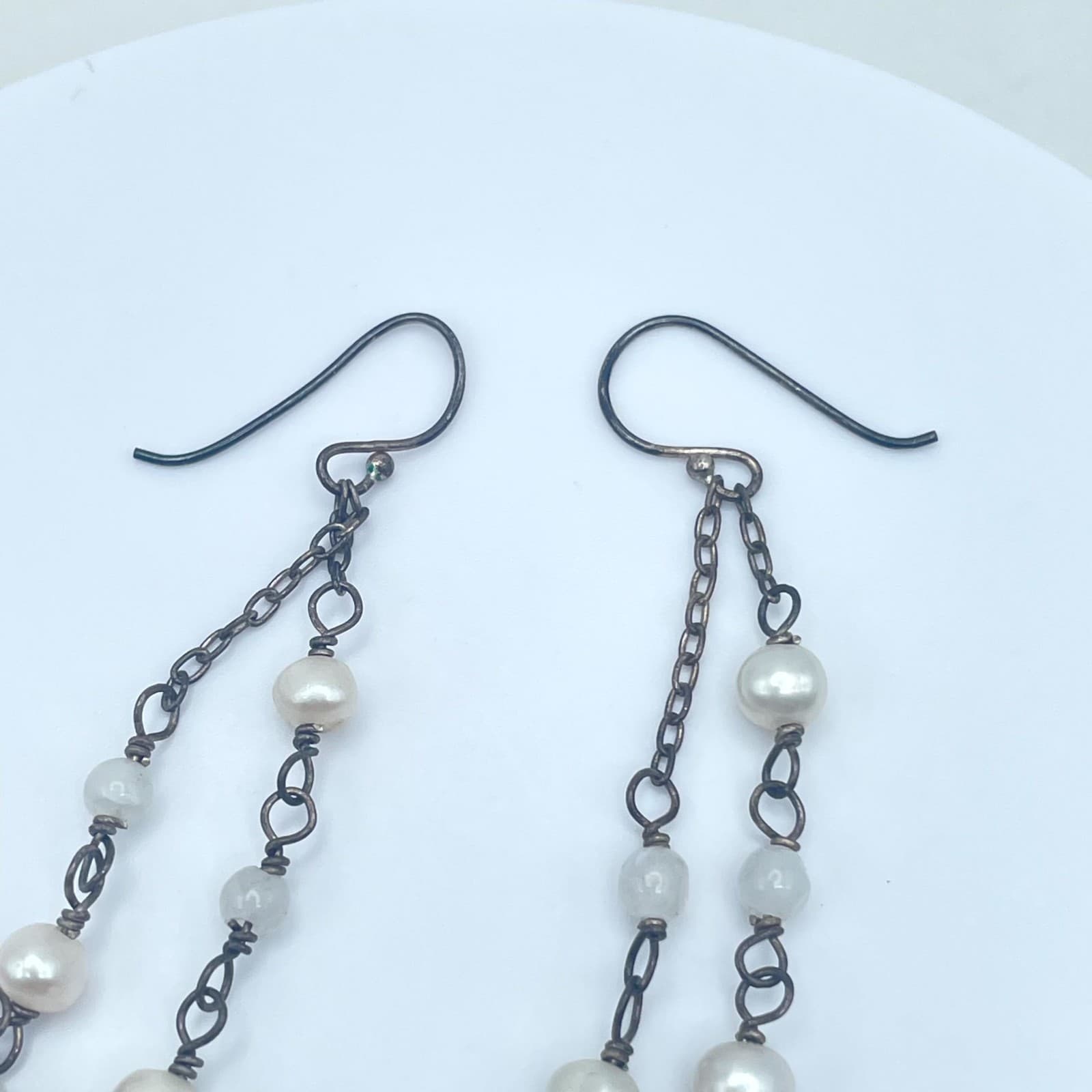 Bronze-Tone Handmade Faceted Glass Beads Mother Of Pearl Linear Dangle Earrings - Thumbnail 9