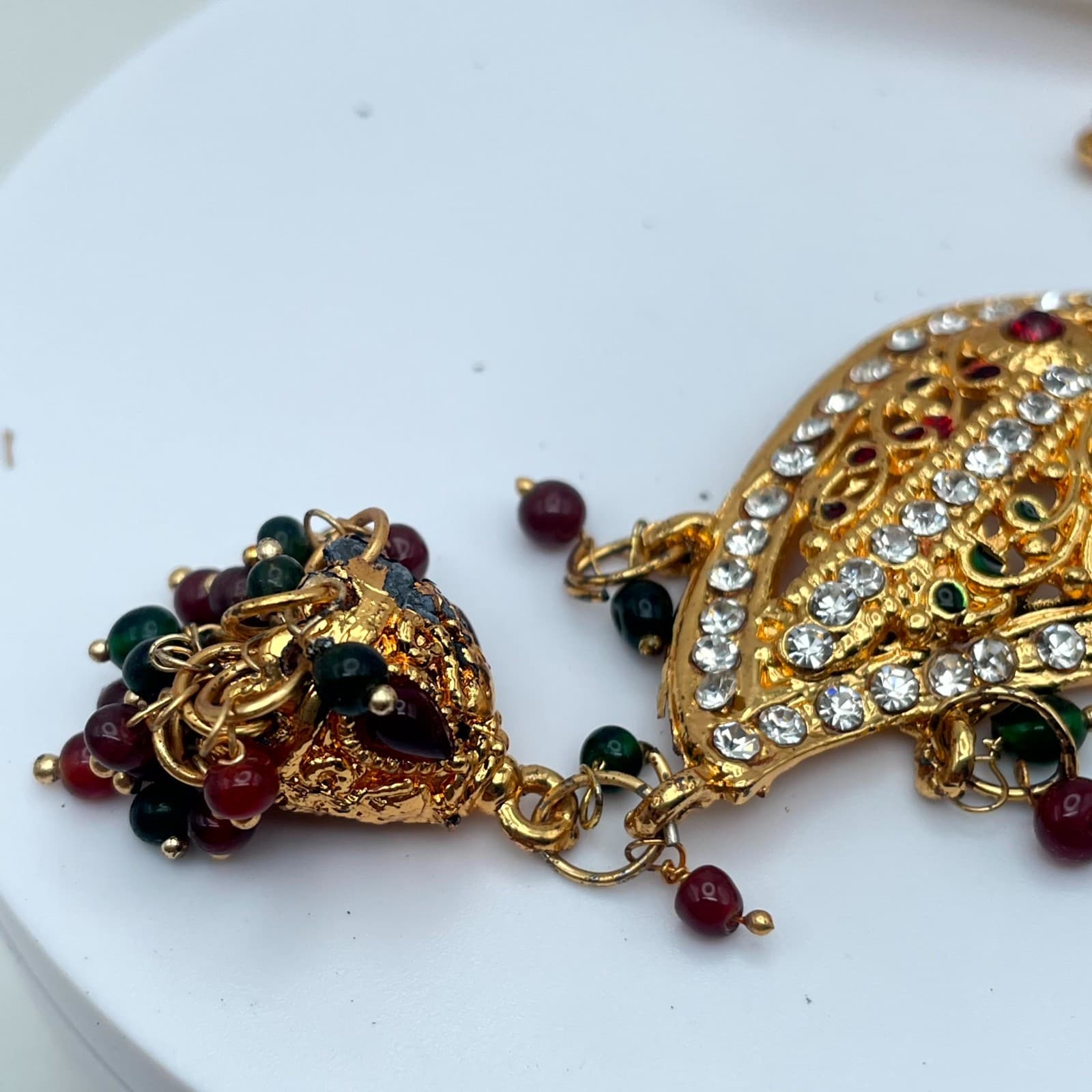 Gold-Tone Classic Fashion Rhinestone Embellished Peacock Saree Tassel Brooch Pin - Thumbnail 6