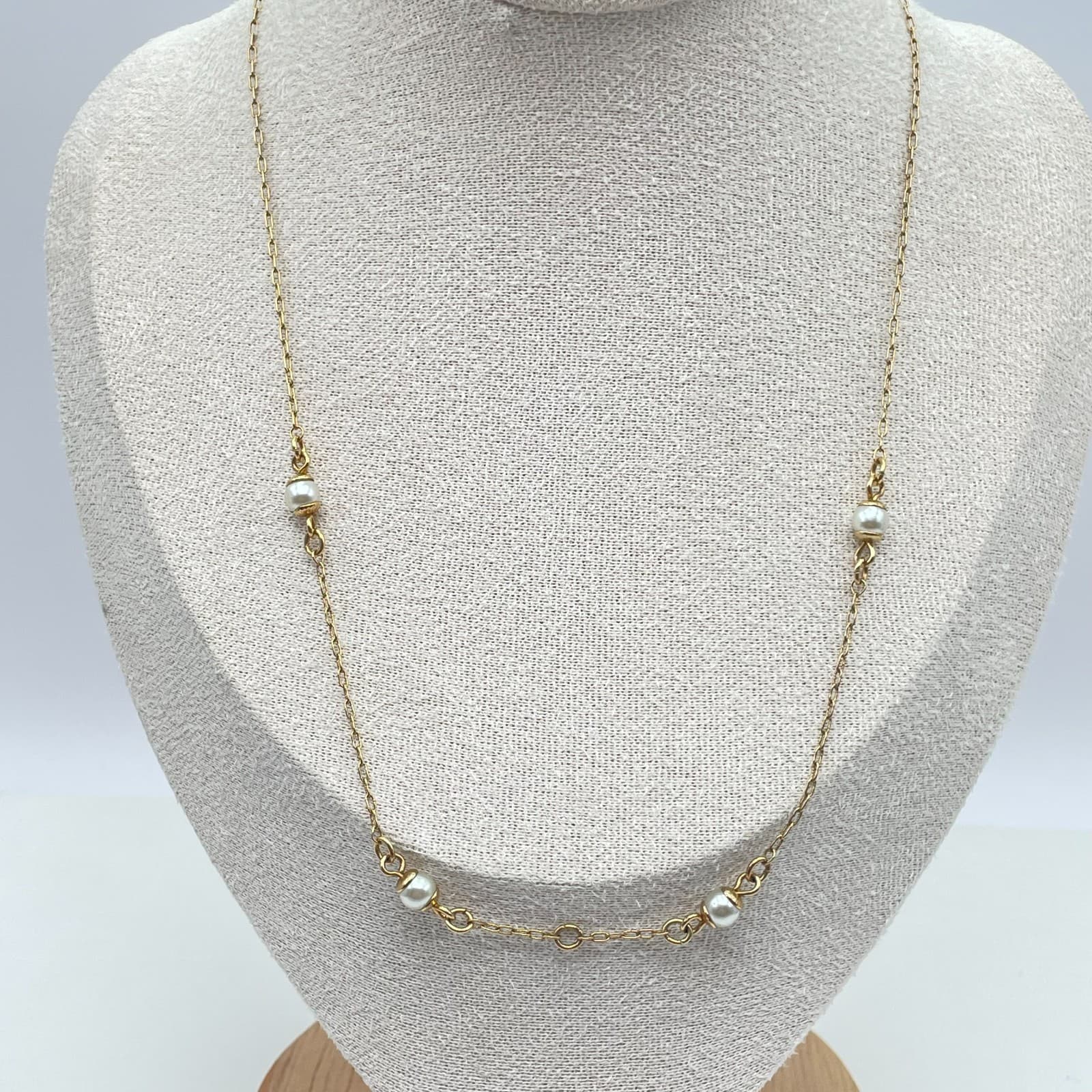 Nina Ricci Gold-Tone Oval Link Chain Spaced Freshwater Pearls Station Necklace - Image 1