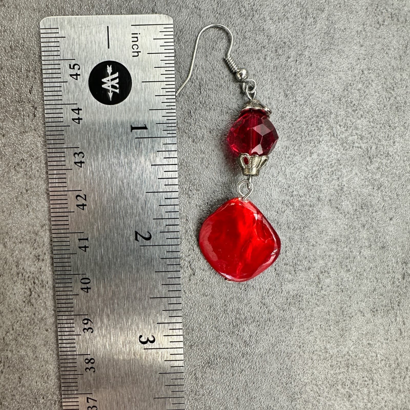 Coronet Vintage Red Bead & Faceted Crystal Silver-Tone Statement Dangle Earrings - Thumbnail 6