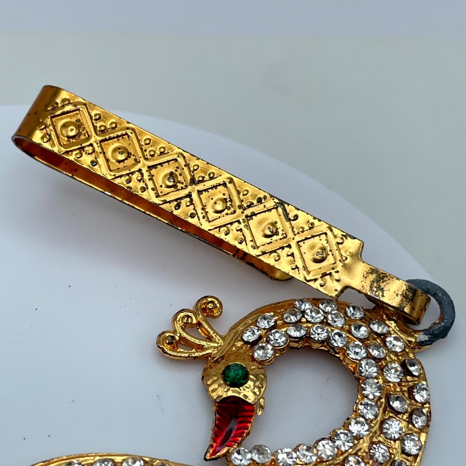 Gold-Tone Classic Fashion Rhinestone Embellished Peacock Saree Tassel Brooch Pin - Thumbnail 8