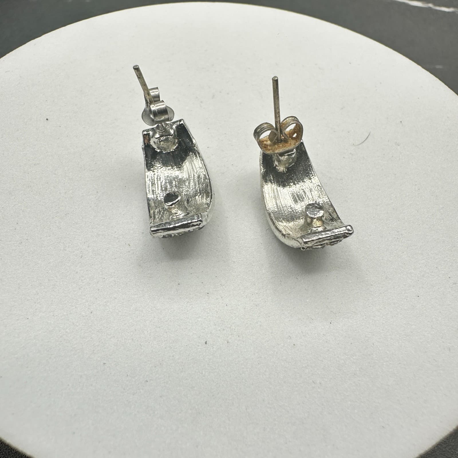 VTG Silver Tone Black Clear Rhinestone Hoop Earrings Post Classic Sparkle - Thumbnail 10