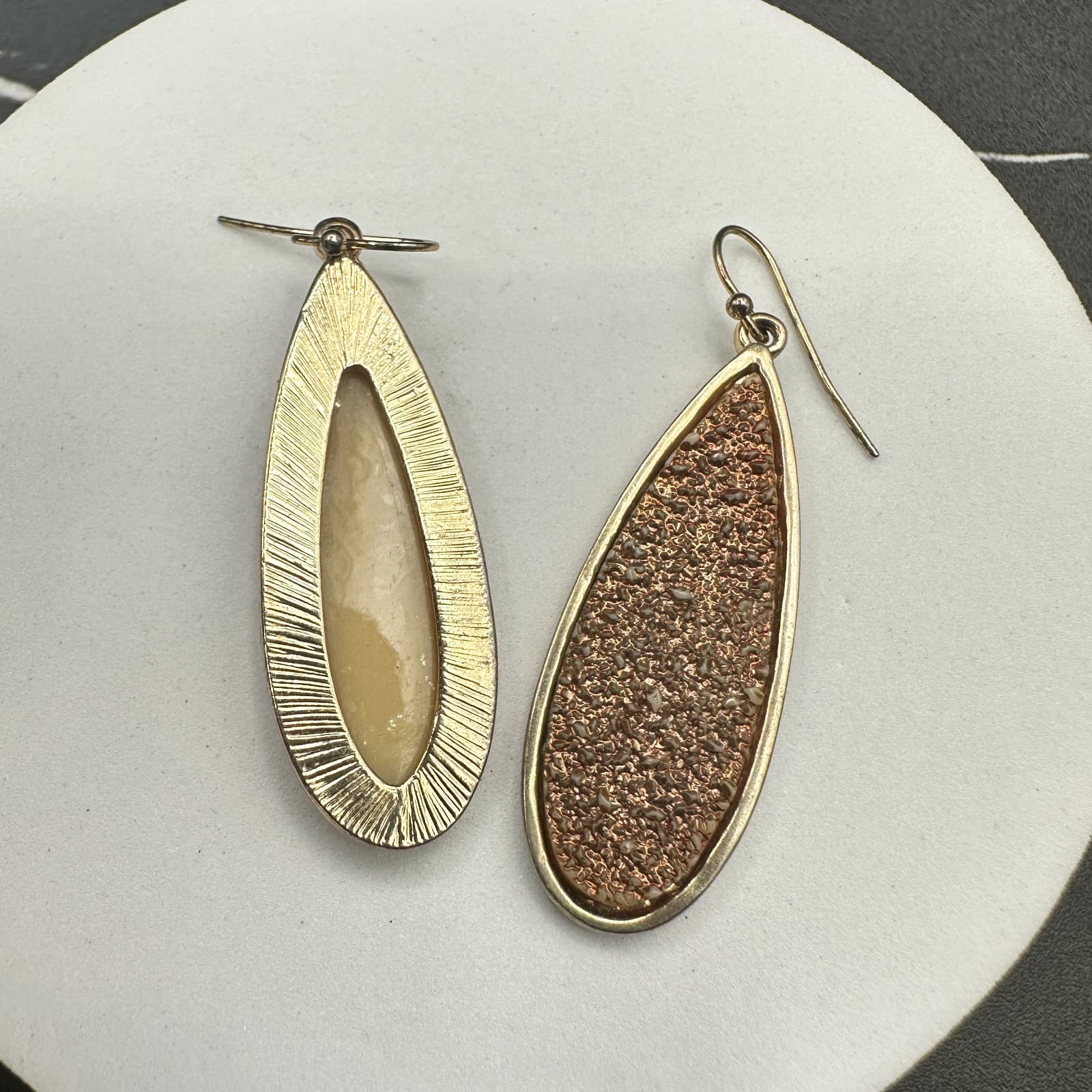 VTG Teardrop Dangle Earrings Rose Gold Drusy Silver Tone Metal Hook Drop Fashion - Thumbnail 11