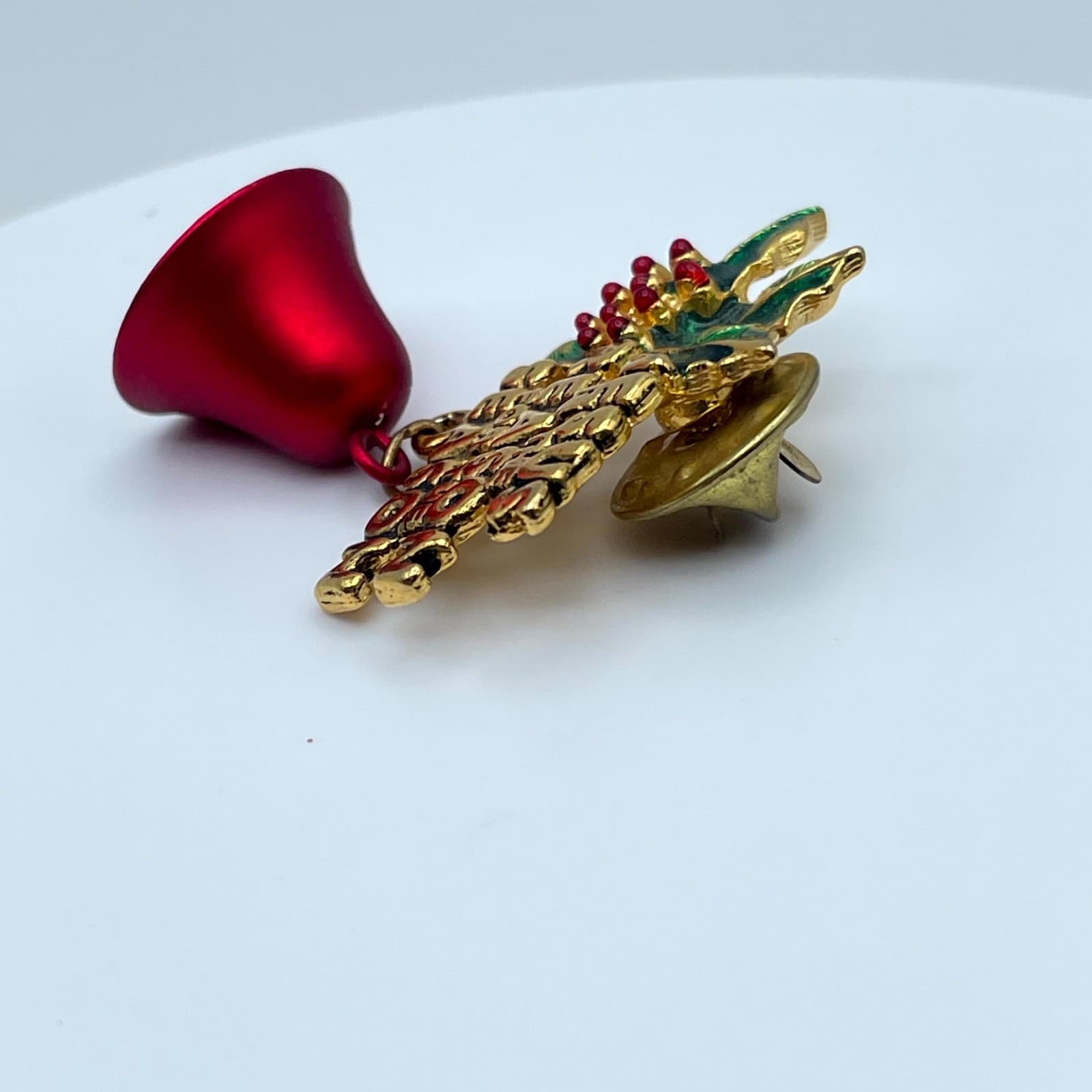 VTG Gold-Tone Holly Leaves Red Bell "Jesus is the Reason for the Season" Brooch - Thumbnail 8
