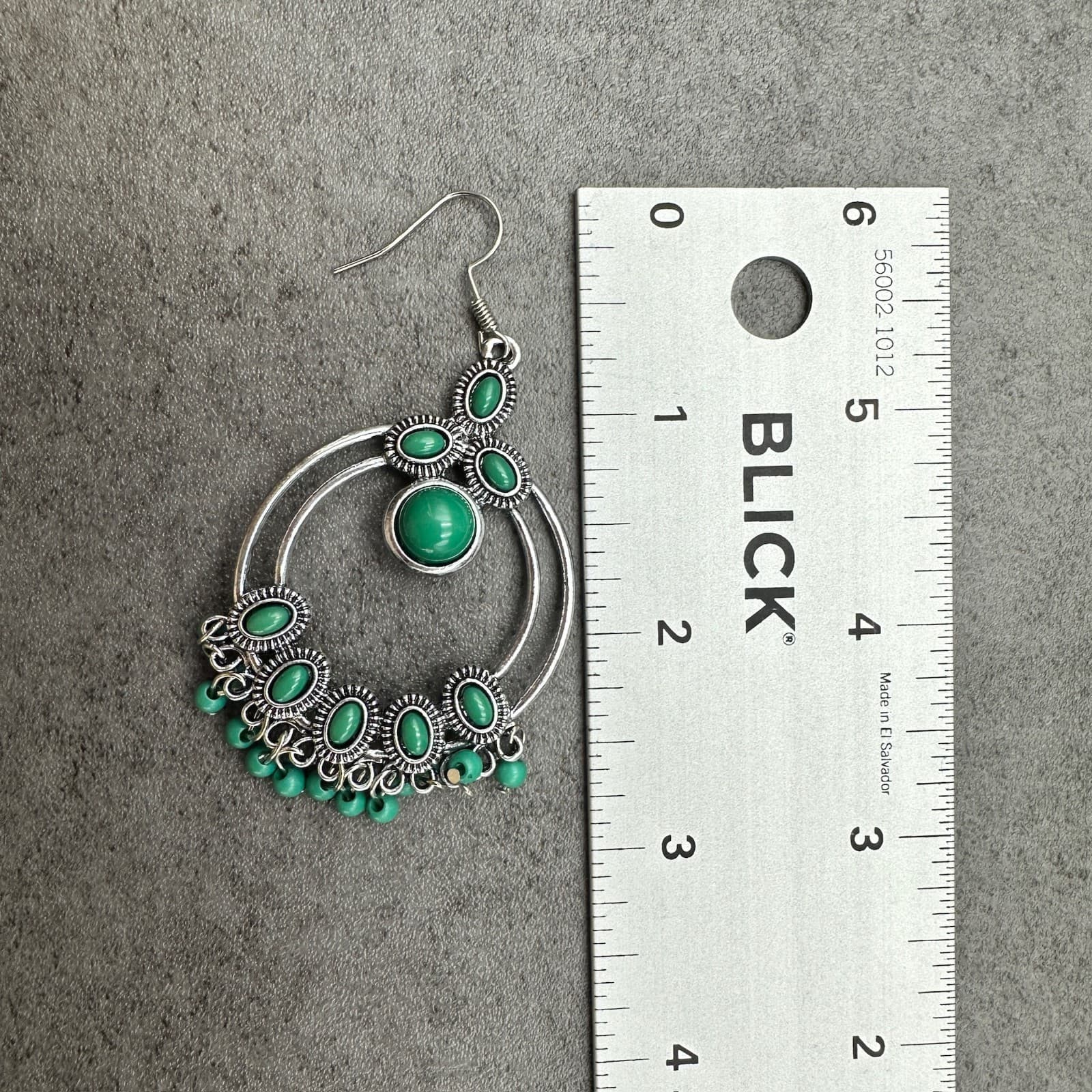 Paparazzi Green Oval & Bead Fringe Silver-Tone Boho Statement Earrings - Thumbnail 8