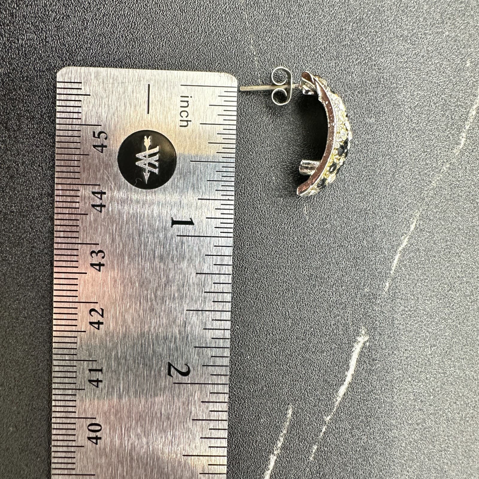 VTG Silver Tone Black Clear Rhinestone Hoop Earrings Post Classic Sparkle - Thumbnail 12