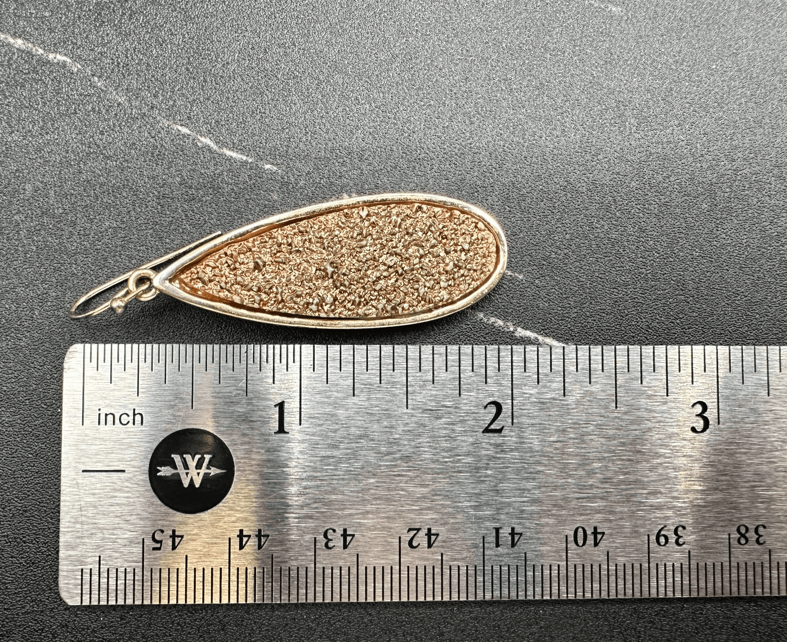 VTG Teardrop Dangle Earrings Rose Gold Drusy Silver Tone Metal Hook Drop Fashion - Thumbnail 2